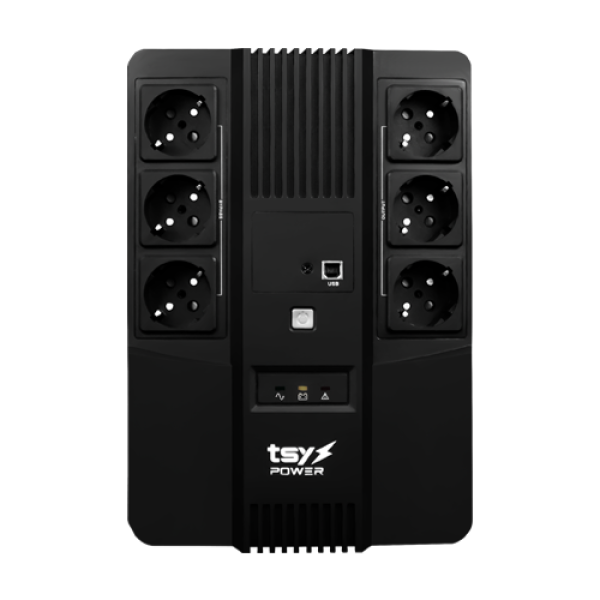 UPS TSY Power, 600VA/360W, LED, AVR-repornire automata, Management, 6 x Schuko, 2 x RJ45, 1 X USB type B TSY-D-0K6-LED UPS TSY Power, 600VA/360W, LED, AVR-repornire automata, Management, 6 x Schuko, 2 x RJ45, 1 X USB type B TSY-D-0K6-LED