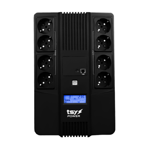 UPS TSY Power, 1000VA/600W, LCD, AVR-repornire automata, Management, 8 x Schuko, 2 x RJ45, 1 X USB type B TSY-D-1K0-LCD