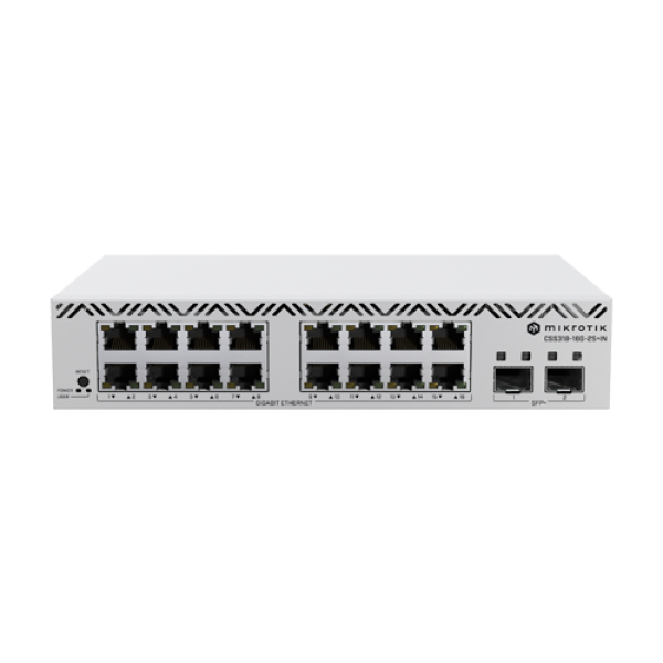 Cloud Smart Switch, 16 x Gigabit, 2 x SFP+ 10Gbps, 1U - Mikrotik CSS318-16G-2S+IN Cloud Smart Switch, 16 x Gigabit, 2 x SFP+ 10Gbps, 1U - Mikrotik CSS318-16G-2S+IN