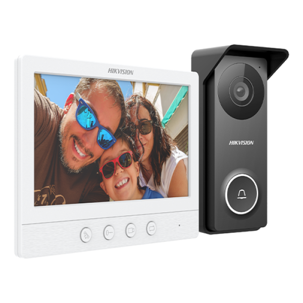 Kit videointerfon analogic, ecran 7', conectare 4 fire pentru 1 familie, IR, IK08 - HIKVISION DS-KIS213 Kit videointerfon analogic, ecran 7', conectare 4 fire pentru 1 familie, IR, IK08 - HIKVISION DS-KIS213