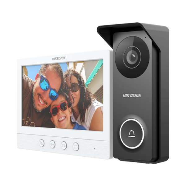 Kit videointerfon analogic, ecran 7', conectare 4 fire pentru 1 familie, IR, IK08 - HIKVISION DS-KIS213