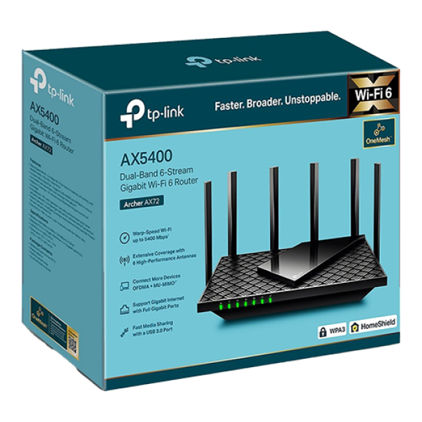 Router wireless TP-Link ARCHER AX72 WiFi 6 AX5400 cu Tehnologie OneMesh⢠ArcherAX72 Router wireless TP-Link ARCHER AX72 WiFi 6 AX5400 cu Tehnologie OneMesh⢠ArcherAX72
