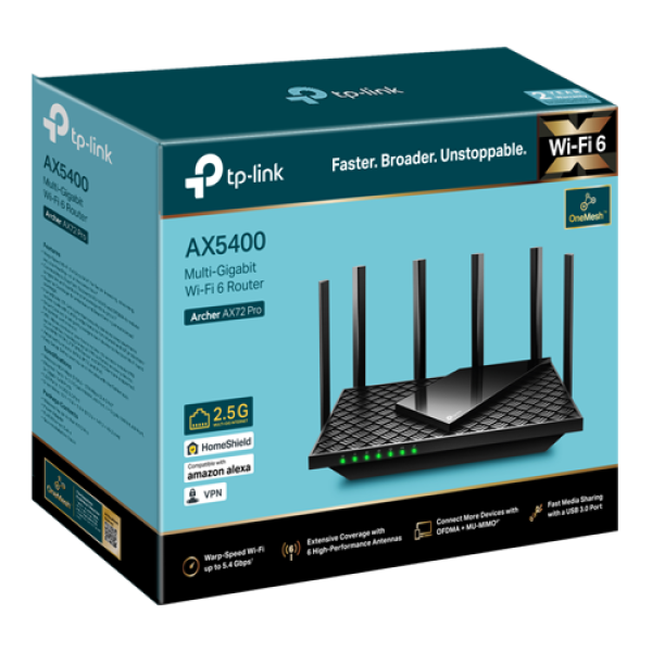 Router wireless TP-Link Archer AX72 Pro, AX5400, Wi-Fi 6, Dual-Band Gigabit, 1x2.5 Gigabit, USB 3.0, MU-MIMO ArcherAX72Pro Router wireless TP-Link Archer AX72 Pro, AX5400, Wi-Fi 6, Dual-Band Gigabit, 1x2.5 Gigabit, USB 3.0, MU-MIMO ArcherAX72Pro