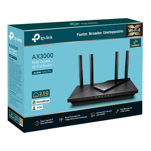 Router Wireless TP-Link Archer AX55 Pro AX3000 Dual-Band Wi-Fi 6 OFMA Beamforming HomeShield  ArcherAX55Pro
