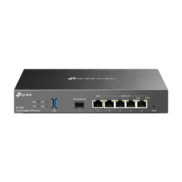 Router VPN, 1 x SFP Gigabit, 5 x RJ45 Gigabit, 1 x USB - TP-Link Omada ER7206 Router VPN, 1 x SFP Gigabit, 5 x RJ45 Gigabit, 1 x USB - TP-Link Omada ER7206