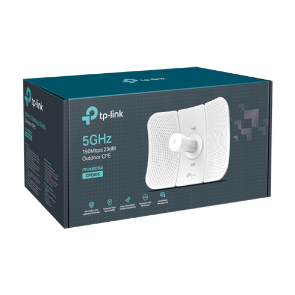 Bridge wireless, Wi-Fi 4, 5GHz, 23 dBi, 20 km, 1 x RJ45 10/100 Mbps, PoE pasiv - TP-Link CPE605
