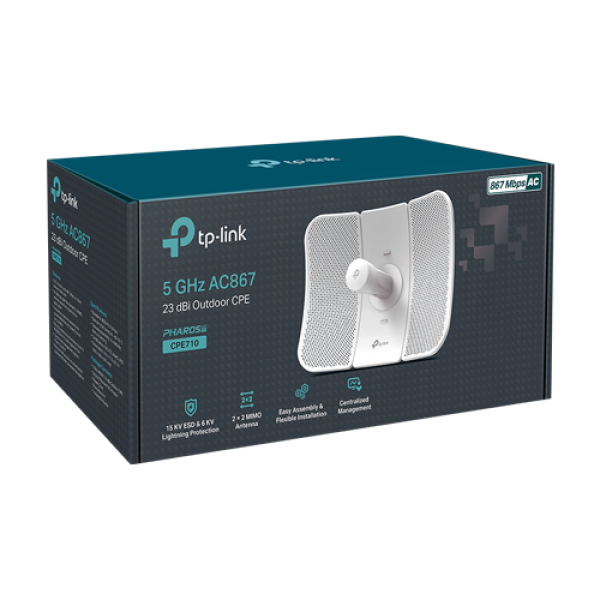 Bridge wireless, Wi-Fi 5, 5GHz, 23 dBi, 30 km, 1 x RJ45 Gigabit, PoE pasiv - TP-Link CPE710