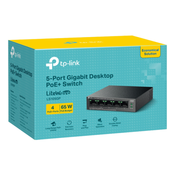 Switch LiteWave, 5 porturi RJ45 Gigabit, 4xPoE+, Unmanaged - TP-Link LS105GP Switch LiteWave, 5 porturi RJ45 Gigabit, 4xPoE+, Unmanaged - TP-Link LS105GP