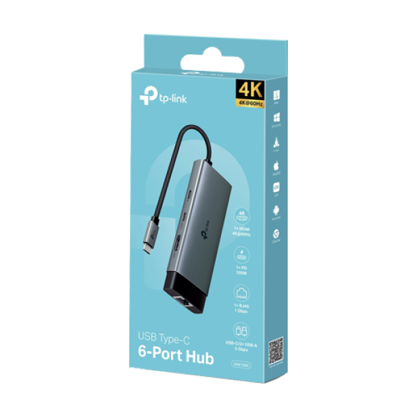 Hub USB-C 6-in-1, 1 x USB-C PD 100W, 1 x USB-C, 2 x USB-A, 1 x HDMI 4K@60Hz, 1 x RJ45 1G - TP-Link UH6120C Hub USB-C 6-in-1, 1 x USB-C PD 100W, 1 x USB-C, 2 x USB-A, 1 x HDMI 4K@60Hz, 1 x RJ45 1G - TP-Link UH6120C