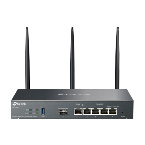 Router VPN, Wi-Fi 6, AX3000, 1 x SFP Gigabit, 5 x RJ45 Gigabit, 1 x USB - TP-Link Omada ER706W Router VPN, Wi-Fi 6, AX3000, 1 x SFP Gigabit, 5 x RJ45 Gigabit, 1 x USB - TP-Link Omada ER706W