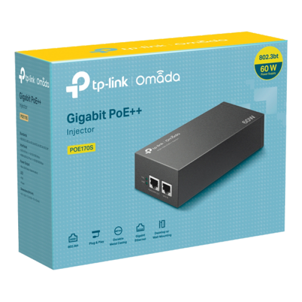 Injector PoE++, 2 x RJ45 Gigabit, 60W - TP-Link Omada POE170S Injector PoE++, 2 x RJ45 Gigabit, 60W - TP-Link Omada POE170S