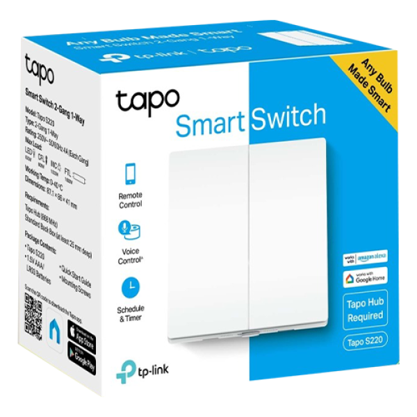 Intrerupator inteligent dublu TP-Link Tapo S220, Wi-Fi - TP-LINK TapoS220 Intrerupator inteligent dublu TP-Link Tapo S220, Wi-Fi - TP-LINK TapoS220
