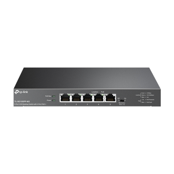 Switch 4 porturi PoE RJ45 2.5G, 1 port RJ45 2.5G, Unmanaged - TP-Link TL-SG105PP-M2 Switch 4 porturi PoE RJ45 2.5G, 1 port RJ45 2.5G, Unmanaged - TP-Link TL-SG105PP-M2