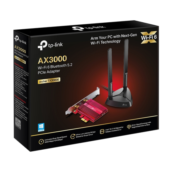 Adaptor PCI-E Bluetooth 5.2, Wi-Fi 6, AX3000 Dual-Band, 2 x Antene High-Gain - TP-Link ArcherTX3000E Adaptor PCI-E Bluetooth 5.2, Wi-Fi 6, AX3000 Dual-Band, 2 x Antene High-Gain - TP-Link ArcherTX3000E