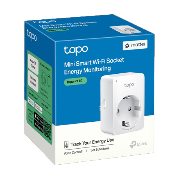 Priza inteligenta, 16A Wi-Fi, control vocal, monitorizare consum - TP-Link Tapo TapoP110 Priza inteligenta, 16A Wi-Fi, control vocal, monitorizare consum - TP-Link Tapo TapoP110