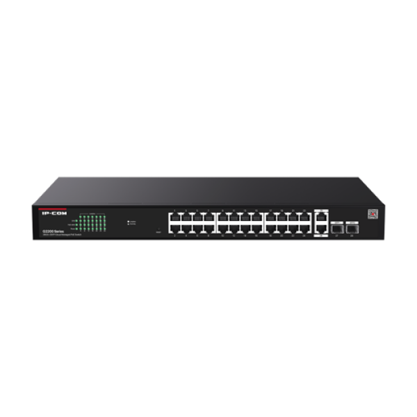 Switch 24 porturi PoE RJ45 Gigabit, 2 x RJ45 Gigabit, 2 x SFP Gigabit, Management, 1U - IP-COM G2228P-24-410W