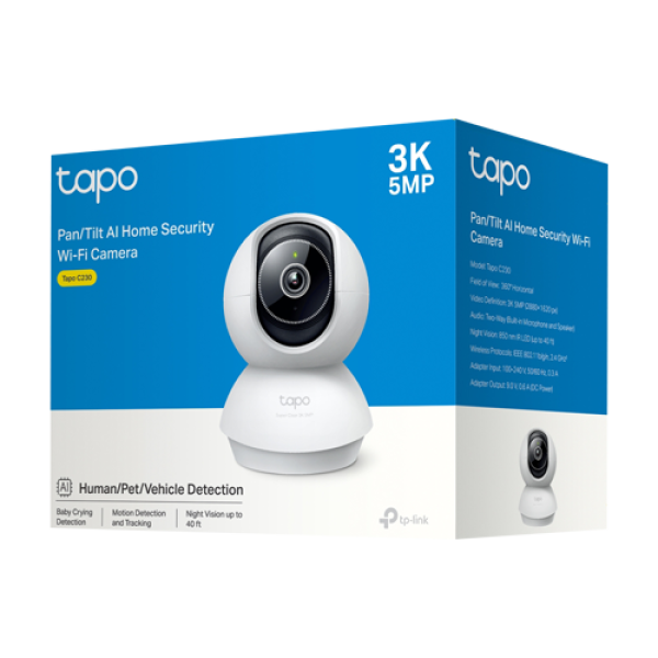 Camera IP Smart Wi-Fi, 3K 5MP, Pan&Tilt, Audio bidirectional, Alarma - TP-Link Tapo TapoC230 Camera IP Smart Wi-Fi, 3K 5MP, Pan&Tilt, Audio bidirectional, Alarma - TP-Link Tapo TapoC230