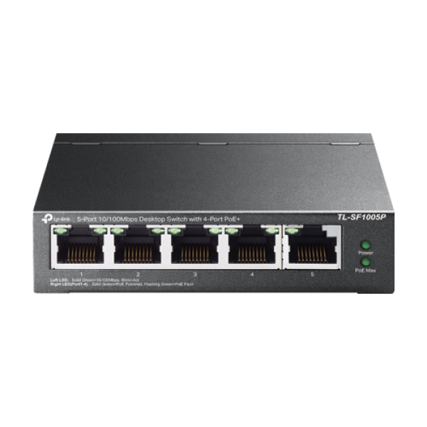 Switch 4 porturi RJ45 10/100 Mbps PoE, 1 port RJ45 10/100 Mbps, Buget PoE 67W, Unmanaged - TP-Link TL-SF1005P