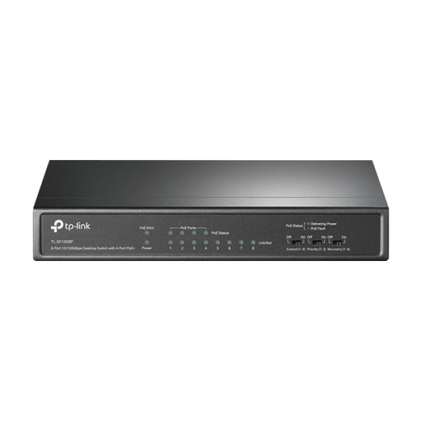 Switch 4 porturi RJ45 10/100 Mbps PoE, 4 x RJ45 10/100 Mbps, Buget PoE 66W, Unmanaged - TP-Link TL-SF1008P