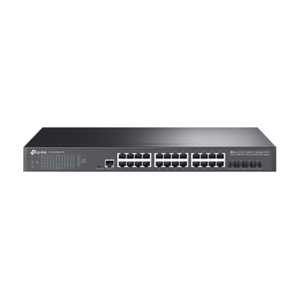 Switch 24 porturi RJ45 Gigabit, 4 x SFP+ 10G, Alimentare Baterie 12V, L2+ Management, 1U - TP-Link TL-SG3428X-UPS