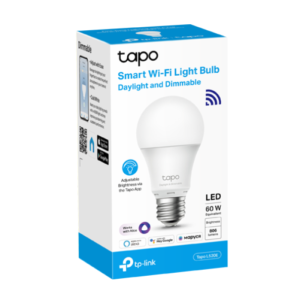 Bec smart Wi-Fi, lumina naturala 4000K ajustabila, 806 lm, E27 - TP-Link Tapo TapoL520E Bec smart Wi-Fi, lumina naturala 4000K ajustabila, 806 lm, E27 - TP-Link Tapo TapoL520E