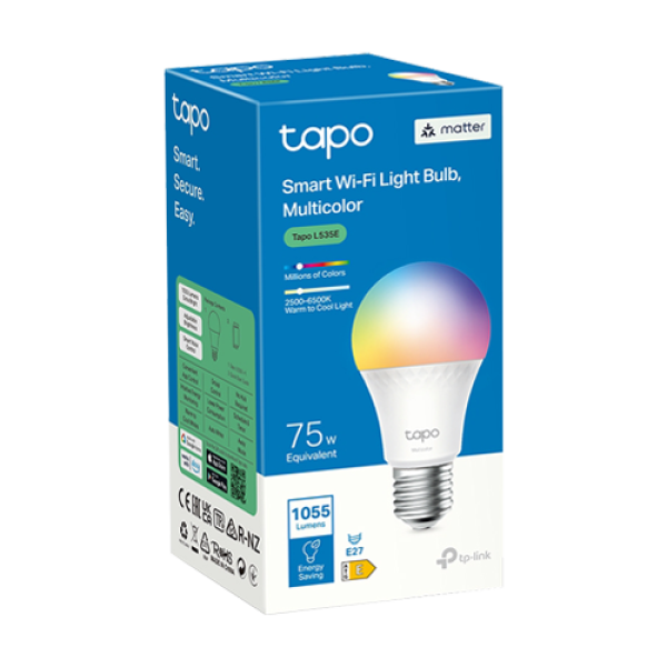 Bec smart Wi-Fi, RGB, intensitate ajustabila, 2500-6500K, 1055 lm, E27 - TP-Link Tapo TapoL535E Bec smart Wi-Fi, RGB, intensitate ajustabila, 2500-6500K, 1055 lm, E27 - TP-Link Tapo TapoL535E