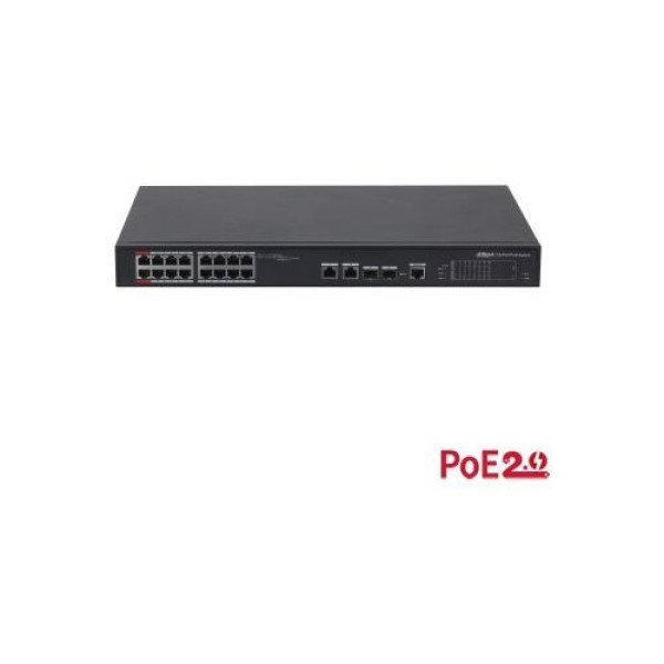 Switch Dahua PFS4218-16ET-240-V3 16-port 100 Mbps + 2-port Gigabit, 250m, 2xbt 90W (port rosu), 240W, PoE watchdog Switch Dahua PFS4218-16ET-240-V3 16-port 100 Mbps + 2-port Gigabit, 250m, 2xbt 90W (port rosu), 240W, PoE watchdog