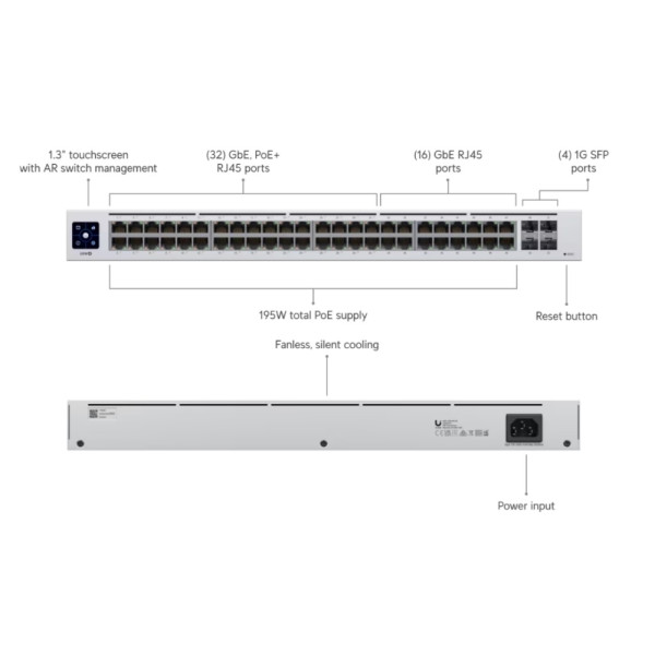 SWITCH CU 48 PORTURI RJ45 (32 POE+), 4 X SFP - USW-48-POE SWITCH CU 48 PORTURI RJ45 (32 POE+), 4 X SFP - USW-48-POE