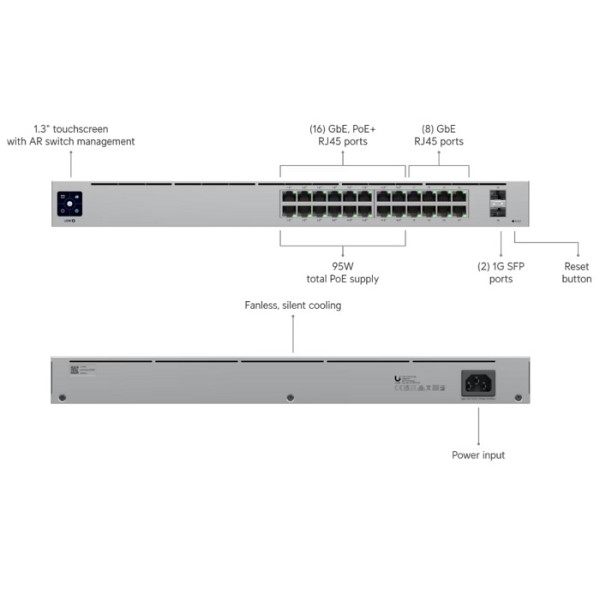SWITCH L2, 24 PORTURI RJ45 (16 POE), 2 PORTURI SFP - USW-24-POE SWITCH L2, 24 PORTURI RJ45 (16 POE), 2 PORTURI SFP - USW-24-POE