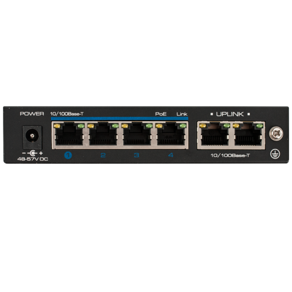Switch PoE+ 6 porturi 10/100Base-T (4 downlink, 2 uplink) pentru sisteme de supraveghere - UTP3-SW04-TP60