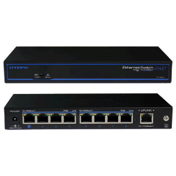 Switch ethernet PoE+, 8 porturi 10/100 Mbps POE+ downlink, 1 port 10/100 Mbps uplin - UTP3-SW08-TP120