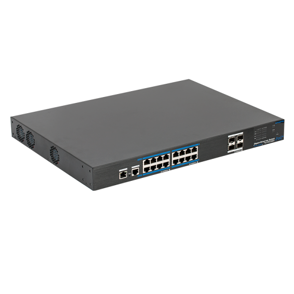 Switch profesional 16 porturi PoE+, 4 porturi uplink SFP, 1 port consola CLI, 1 port OOB Web management - UTP7516GE-POE-4GF