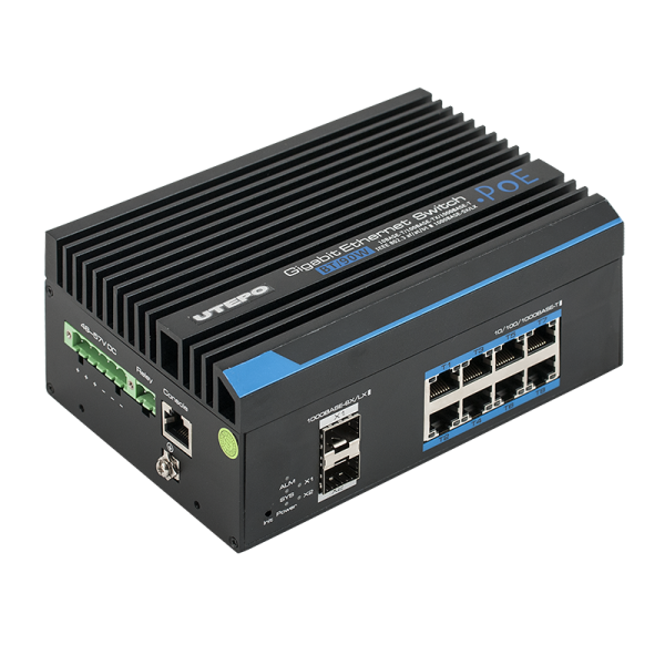 Switch industrial full gigabit cu 8 porturi ethernet BT POE++ si 2 porturi SFP, management L2, POE Watchdog, Fast Ring - UTP7308GE-BTPOE
