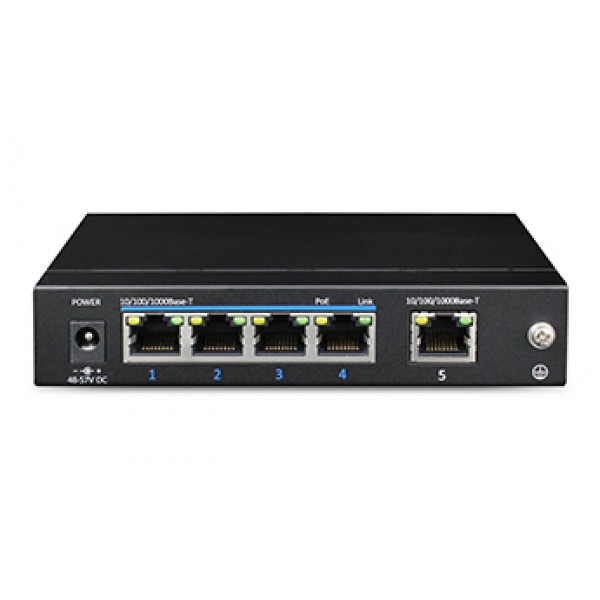 Switch PoE+ 5 porturi 10/100/1000 Base-T (4 downlink, 1 uplink)  pentru sisteme de supraveghere - UTP3-GSW0401-TP60
