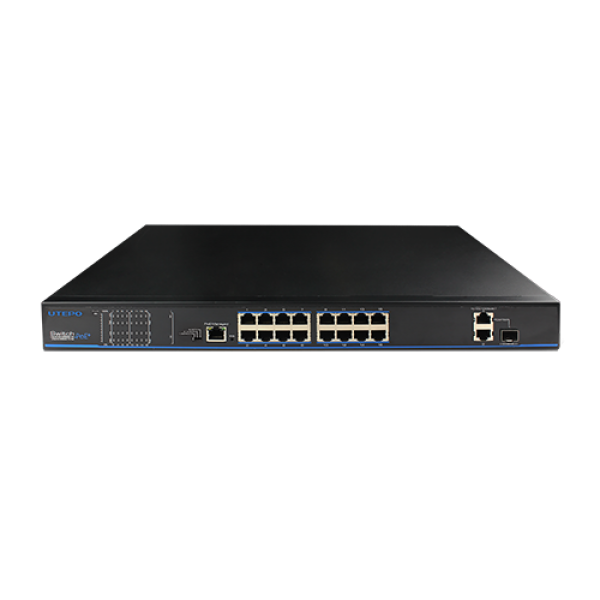 Switch ethernet PoE+, 16 porturi 10/100Mbps POE+ downlink, 2 porturi 10/100/1000Mbps uplink, 1 port SFP 1000Mbps uplink (combo), 1 port Management POE, functie POE Watchdog - UTP3218TS-PSB Switch ethernet PoE+, 16 porturi 10/100Mbps POE+ downlink, 2 porturi 10/100/1000Mbps uplink, 1 port SFP 1000Mbps uplink (combo), 1 port Management POE, functie POE Watchdog - UTP3218TS-PSB