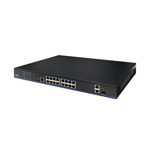 Switch ethernet PoE+, 16 porturi 10/100Mbps POE+ downlink, 2 porturi 10/100/1000Mbps uplink, 1 port SFP 1000Mbps uplink  (combo), 1 port Management POE, functie POE Watchdog - UTP3218TS-PSB
