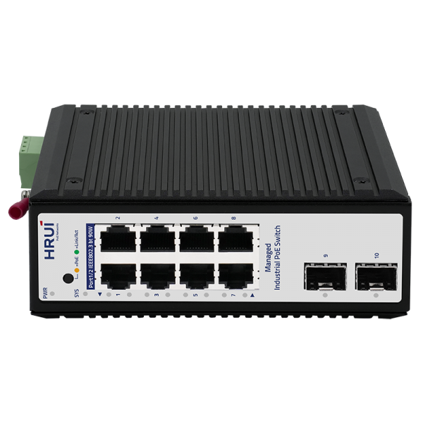 Switch industrial cu management L2+, POE, 8 porturi Gigabit + 2 SFP, 1 port Console, IP40, DIN, -40-75°C - HR722P-8T2GS-X Switch industrial cu management L2+, POE, 8 porturi Gigabit + 2 SFP, 1 port Console, IP40, DIN, -40-75°C - HR722P-8T2GS-X