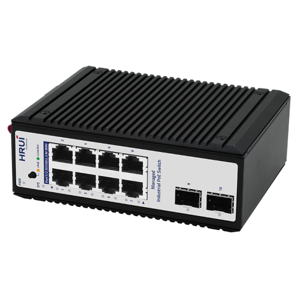 Switch industrial cu management L2+, POE, 8 porturi Gigabit + 2 SFP, 1 port Console, IP40, DIN, -40-75°C - HR722P-8T2GS-X
