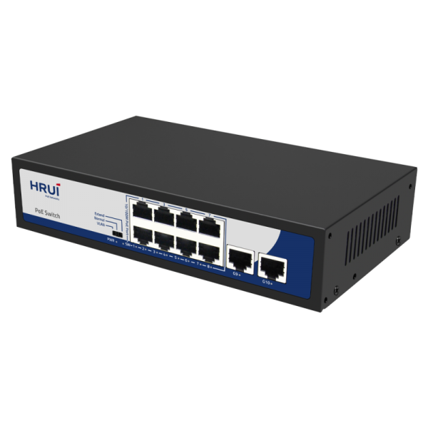 Switch POE 8 porturi 100MBPS + 2 porturi Gigabit Uplink, IEEE802.3af/at, AI PoE, -10-50°C - HR900-AF-82GN