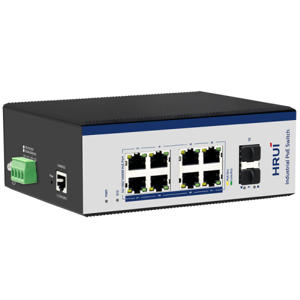 Switch industrial cu management, POE, 8 porturi Gigabit + 2 porturi 2.5G SFP, IP40, DIN, -40-75°C - HR600-AFGM-82AS