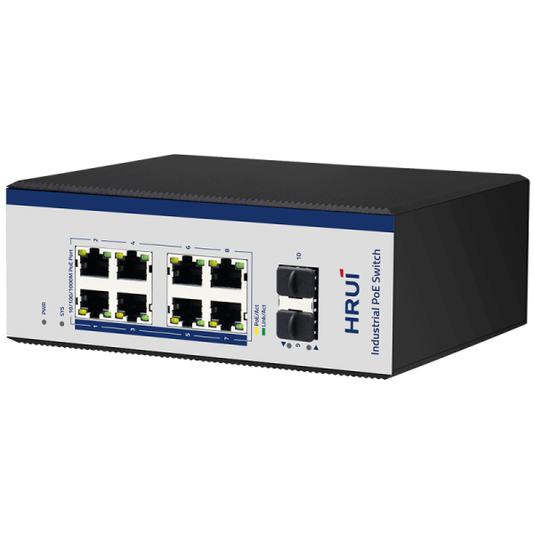 Switch industrial cu management, POE, 8 porturi Gigabit + 2 porturi 2.5G SFP, IP40, DIN, -40-75°C - HR600-AFGM-82AS