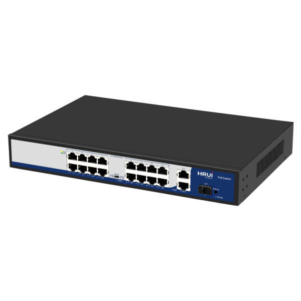 Switch POE 16 porturi 100MBPS + 2 porturi Gigabit RJ45 + 1 port Gigabit SFP, HIPOE 60W, 190W, -0-40°C - HR900-AF-1621GS-200