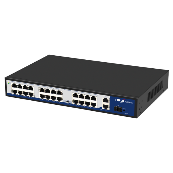 Switch POE 24 porturi 10/100MBPS + 2 porturi Gigabit UpLink + 1 port SFP, IEEE802.3af/at, AI PoE, 0-40°C - HR900-AF-2421GS-300