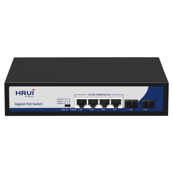 Switch POE 4 porturi Gigabit + 2 porturi Gigabit SFP, IEEE802.3af/at, DEFAULT/VLAN/EXTEND, -10-50°C - HR900-AFG-42NS-65 Switch POE 4 porturi Gigabit + 2 porturi Gigabit SFP, IEEE802.3af/at, DEFAULT/VLAN/EXTEND, -10-50°C - HR900-AFG-42NS-65