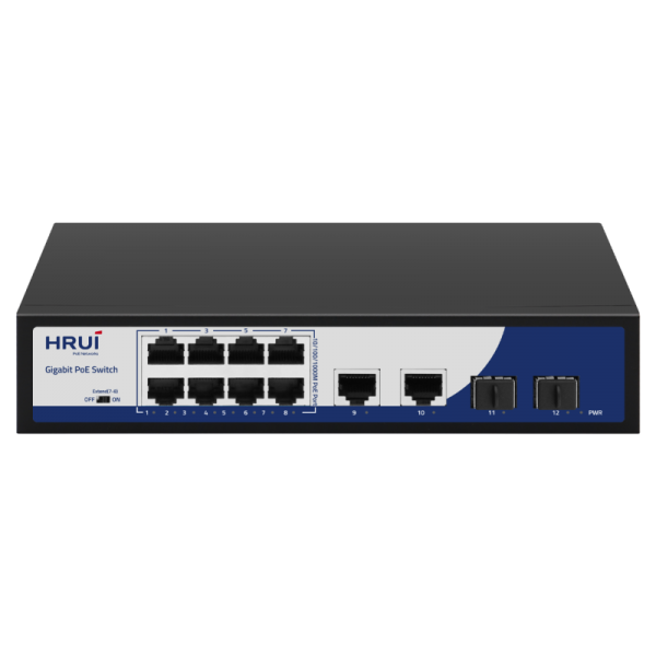 Switch POE 8 porturi Gigabit + 2 porturi Ethernet + 2 porturi SFP, IEEE802.3af/at, AI Mode, -10-50°C - HR900-AFG-822NS Switch POE 8 porturi Gigabit + 2 porturi Ethernet + 2 porturi SFP, IEEE802.3af/at, AI Mode, -10-50°C - HR900-AFG-822NS