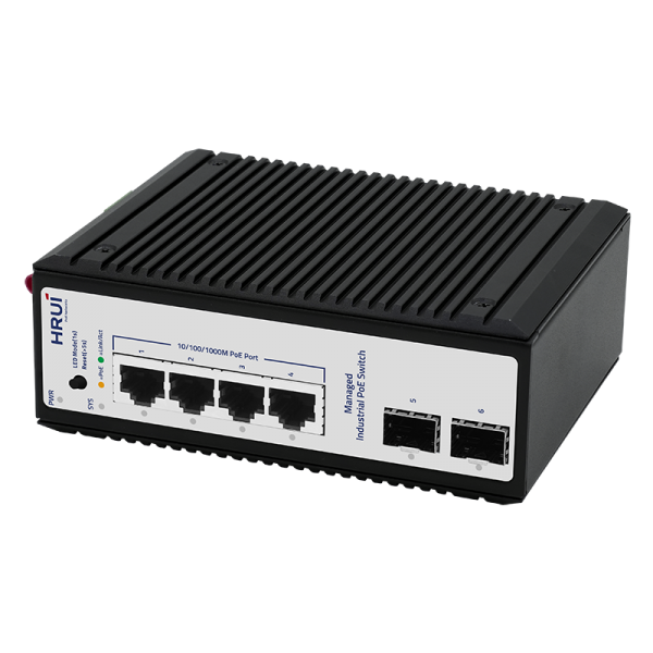 Switch industrial cu management L2+, POE, 4 porturi Gigabit + 2 SFP, 1 port Console, IP40, DIN, -40-75°C - HR722P-4T2GS-A