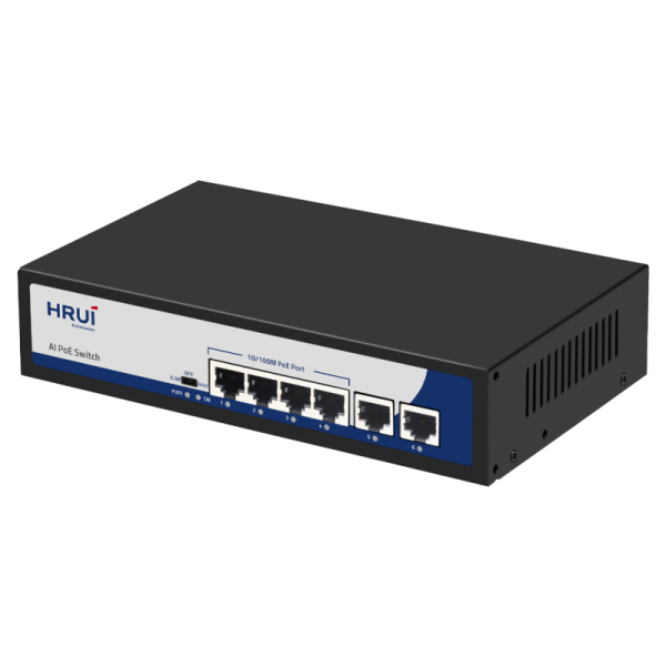 Switch POE 4 porturi 10/100MBPS + 2 porturi 10/100MBPS UpLink, IEEE802.3af/at, EXTEND, -10-40°C - HR900-AF-42N