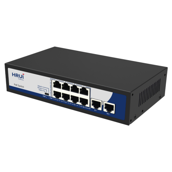 Switch POE 8 porturi 10/100MBPS + 2 porturi UpLink, IEEE802.3af/at, EXTEND, -10-40°C - HR900-AF-82N