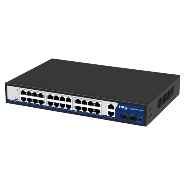 Switch POE 24 porturi Gigabit + 2 porturi Gigabit UpLink + 2 Porturi Gigabit SFP, IEEE802.3af/at, DEFAULT/EXTEND, -10-40°C - HR900-AFG-2422S-300D