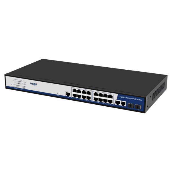 Switch cu management, POE, 16 porturi Gigabit + 2 Porturi Gigabit UpLink + 2 Porturi Gigabit SFP, IEEE802.3af/at, L2 MANAGED, -10-50°C - HR-AFGM-1622S-300